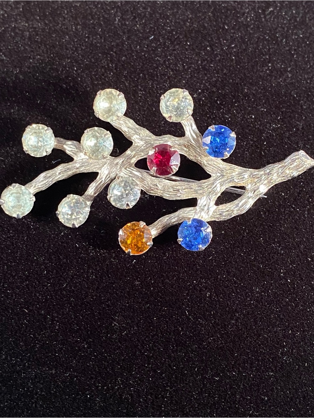 Vintage VAN DELL Signed TREE OF LIFE Rhinestone STERLING SLIVER Pin Brooch